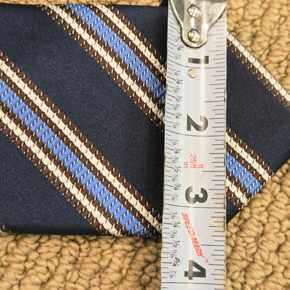 Canali 1934 Silk Tie Mens Navy Blue Striped Made in Italy Luxury Business Formal - Picture 7 of 7